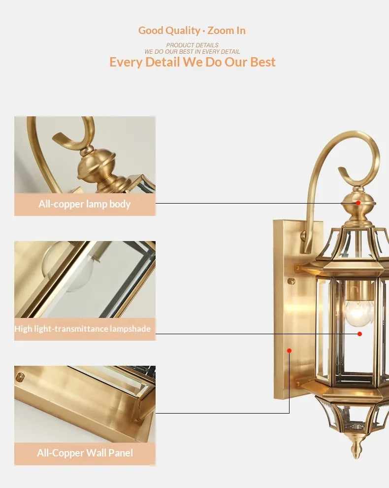 Nordic-style Fashionable All-copper Wall Lamp Outdoor Waterproof Wall Light