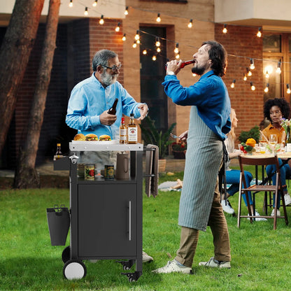 Outdoor Grill Cart With Patio Furniture, Outdoor Grill Table With Storage,Rolling Bar Cart Outdoor BBQ Cart With Hooks And Spice Rack For Grilling Accessories, Black